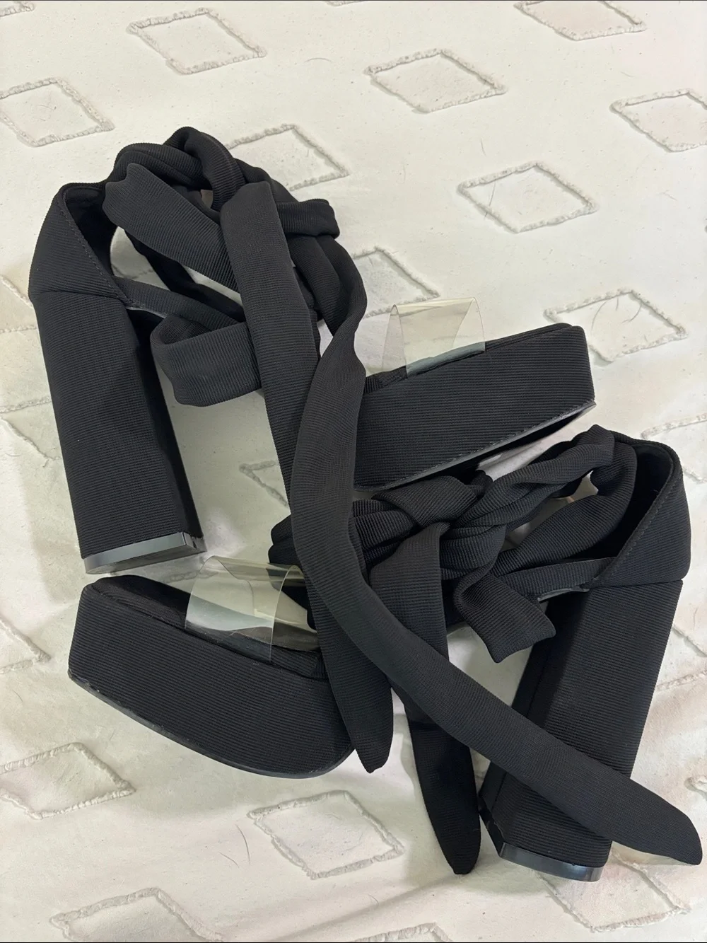 Strappy Chunky Black & Clear heels